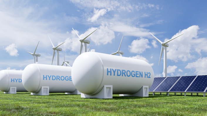 Hydrogen energy storage gas tank for clean electricity solar and wind turbine facility
